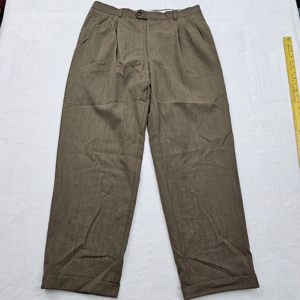 Pronto Uomo Men 38 Pleated Cuffed Hem Brown Slacks Trouser Pants Preppy Classic‎